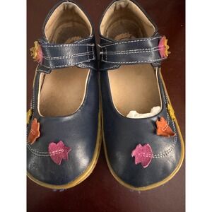 Livie & Luca Kids Size 13 Navy Leather Leaf Mary Jane Shoes Fall EUC
